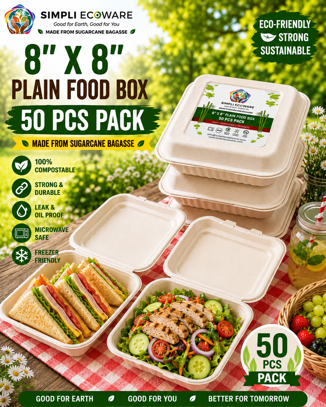 Simpli Ecoware 8" x 8" Plain Food Box